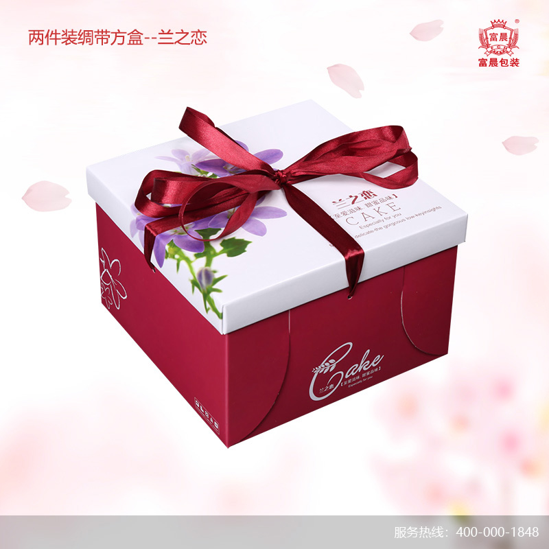 两件装绸带方盒_兰之恋_高档蛋糕盒设计图片
